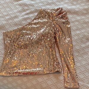 Gold Sequin One-Shoulder Top